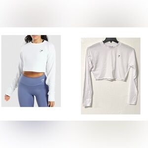 Gymshark White Cotton Long Sleeve Crop Top Perfect for weekend workout Size M